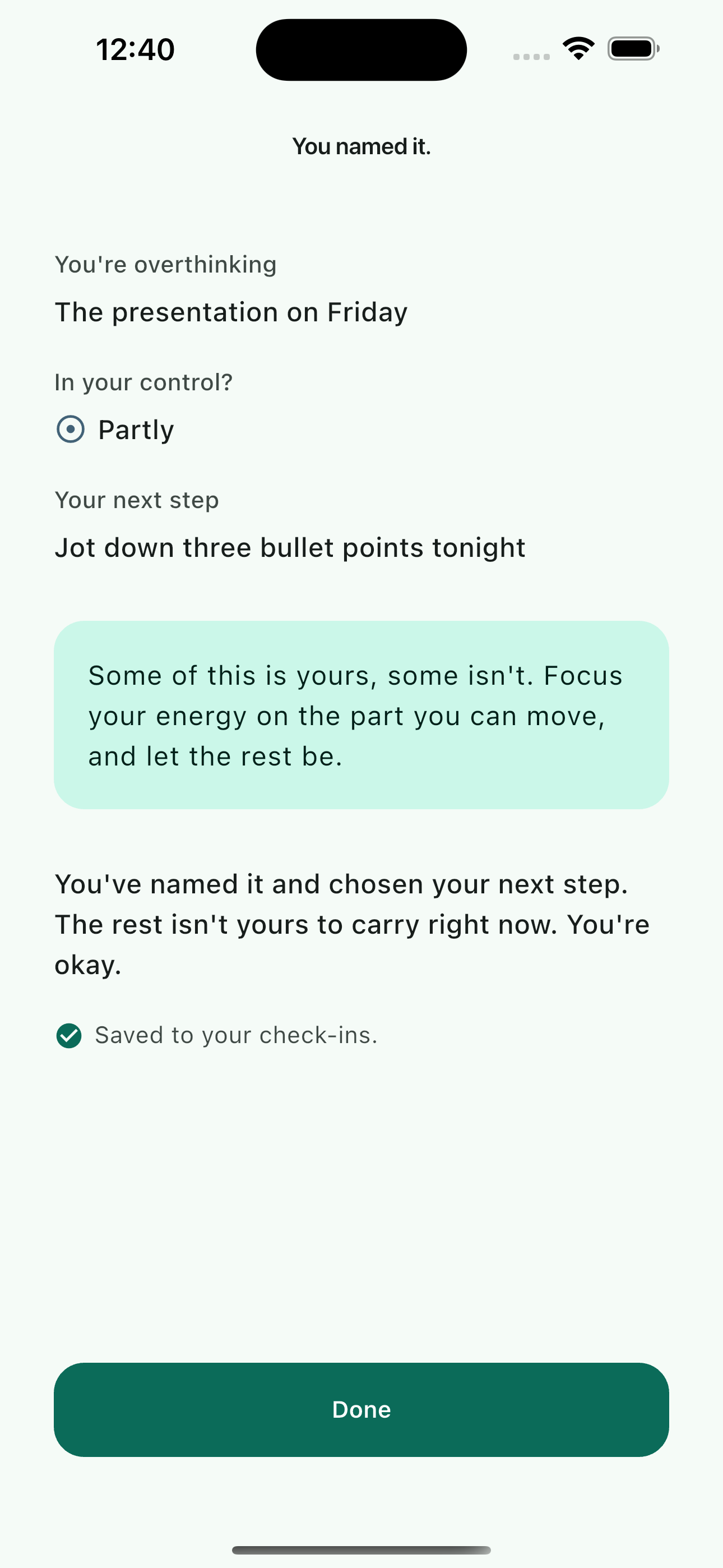 A saved check-in summary in Untangle
